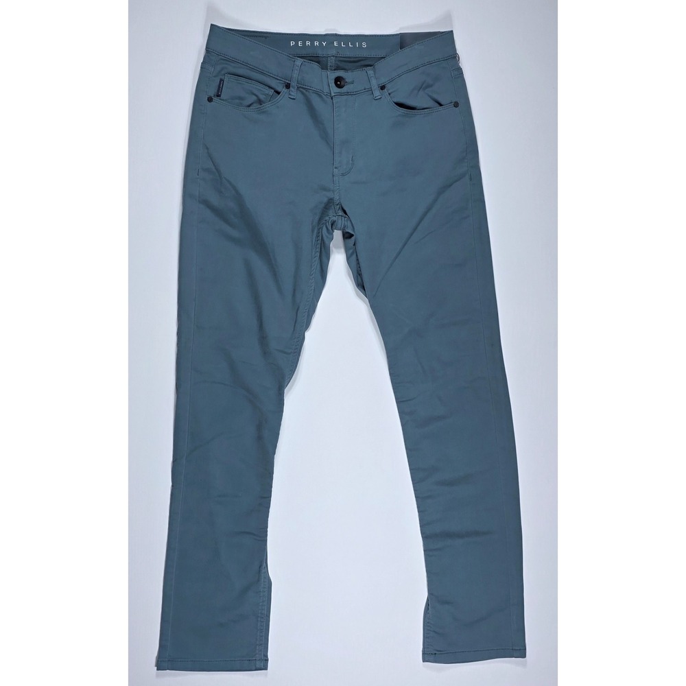 Perry Ellis Men's Slim Fit 5-Pocket Pants Blue Gray Slate 30x30 NWT